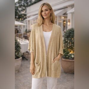 Lilly Pulitzer Gold Metallic Open Cardigan Pockets Lightweight Size M